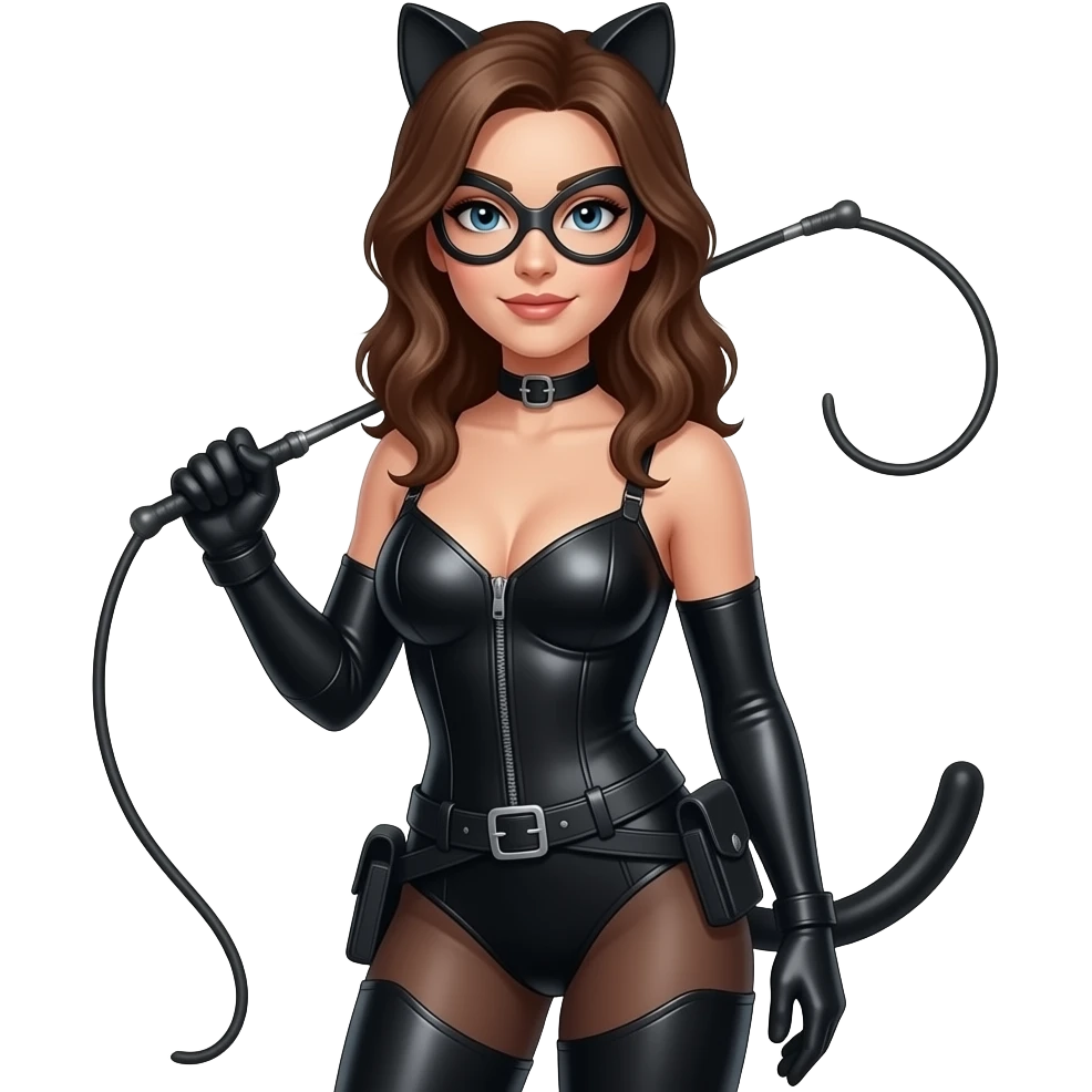 woman in a catsuit with a riding crop emoji