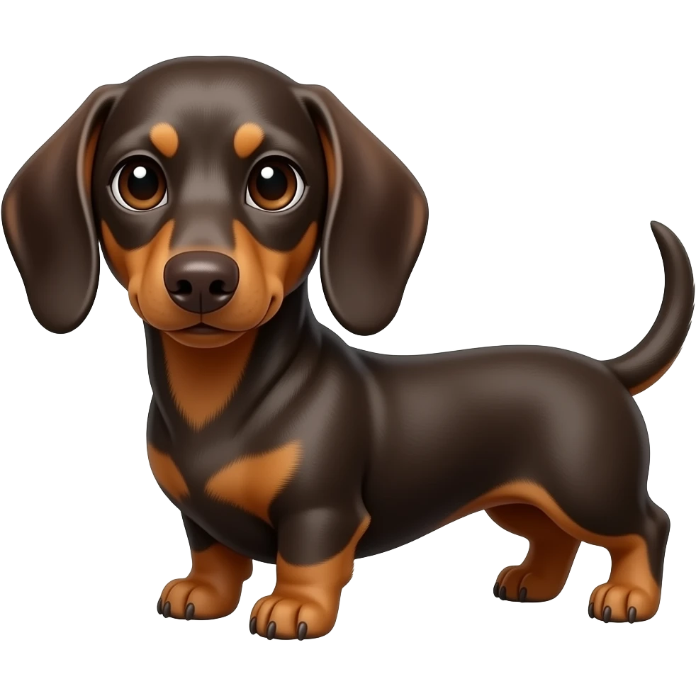 An small American Cream colored dachshund, but with a more dark auburn color and extremely faint looking tan points that blend in a bit;  big dark brown colored eyes and a pinkish brown nose emoji