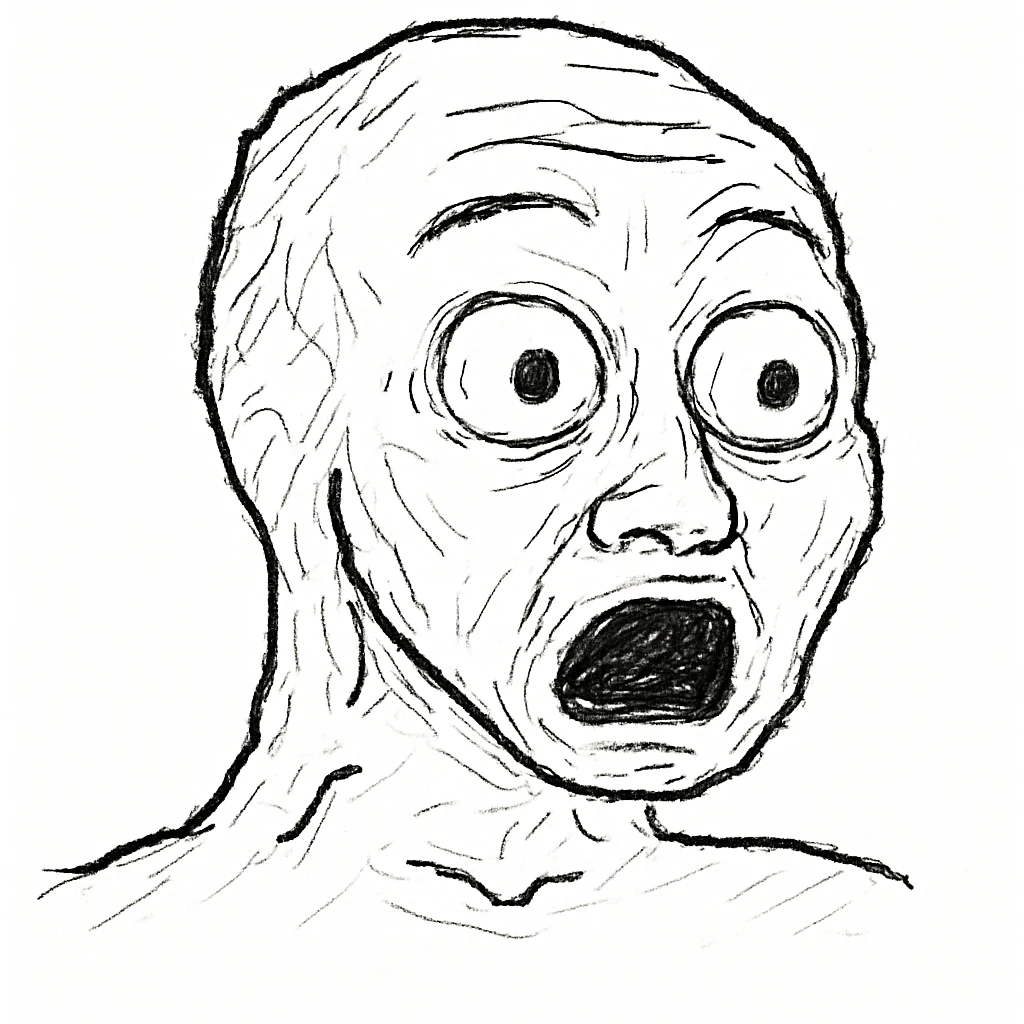 wojak face with a surprised expression, meme style emoji