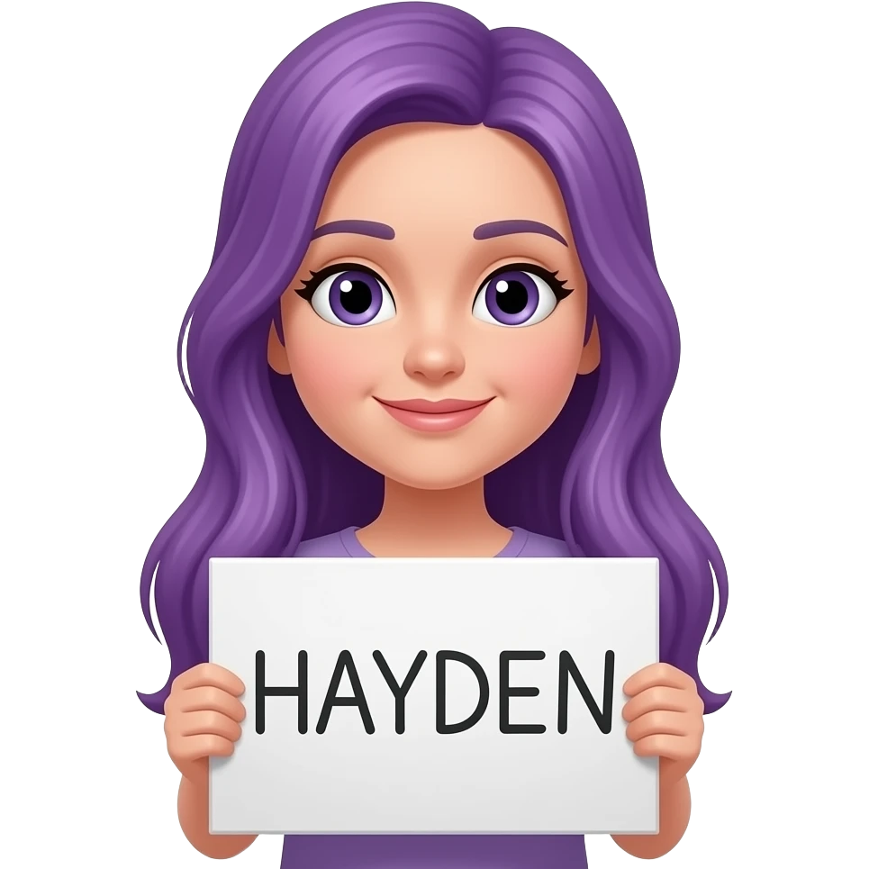girl with long purple hair with a HAYDEN sign emoji