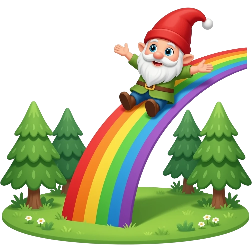 Gnome sliding down a rainbow can you make the gnome a girl emoji