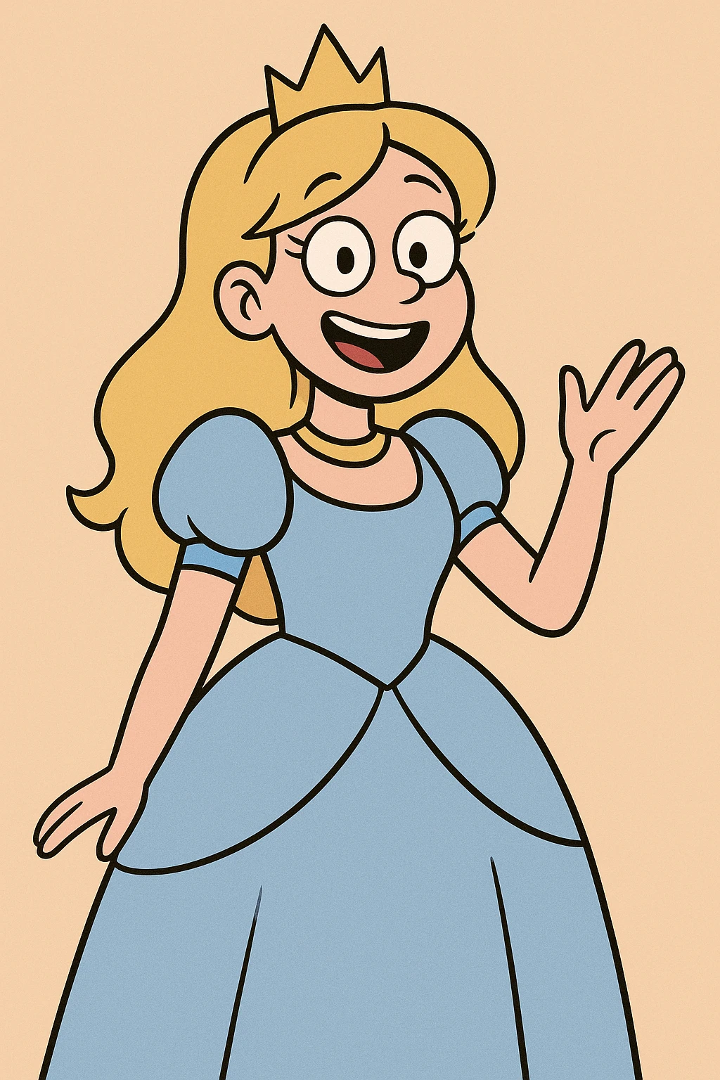 princess with a baby blue dress, cartoon style, cheerful expression, simple background emoji