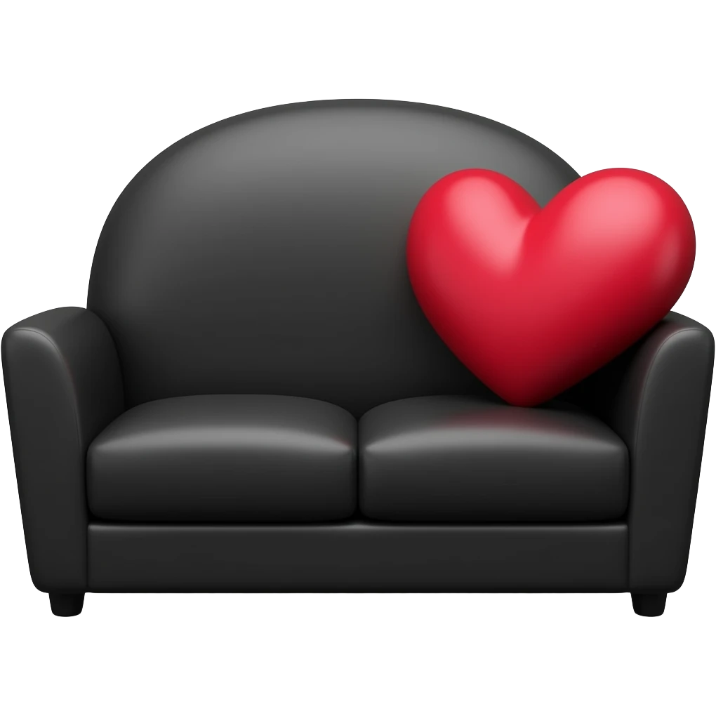 sofa double très large, noir pâle avec coussin en coeur rouge emoji