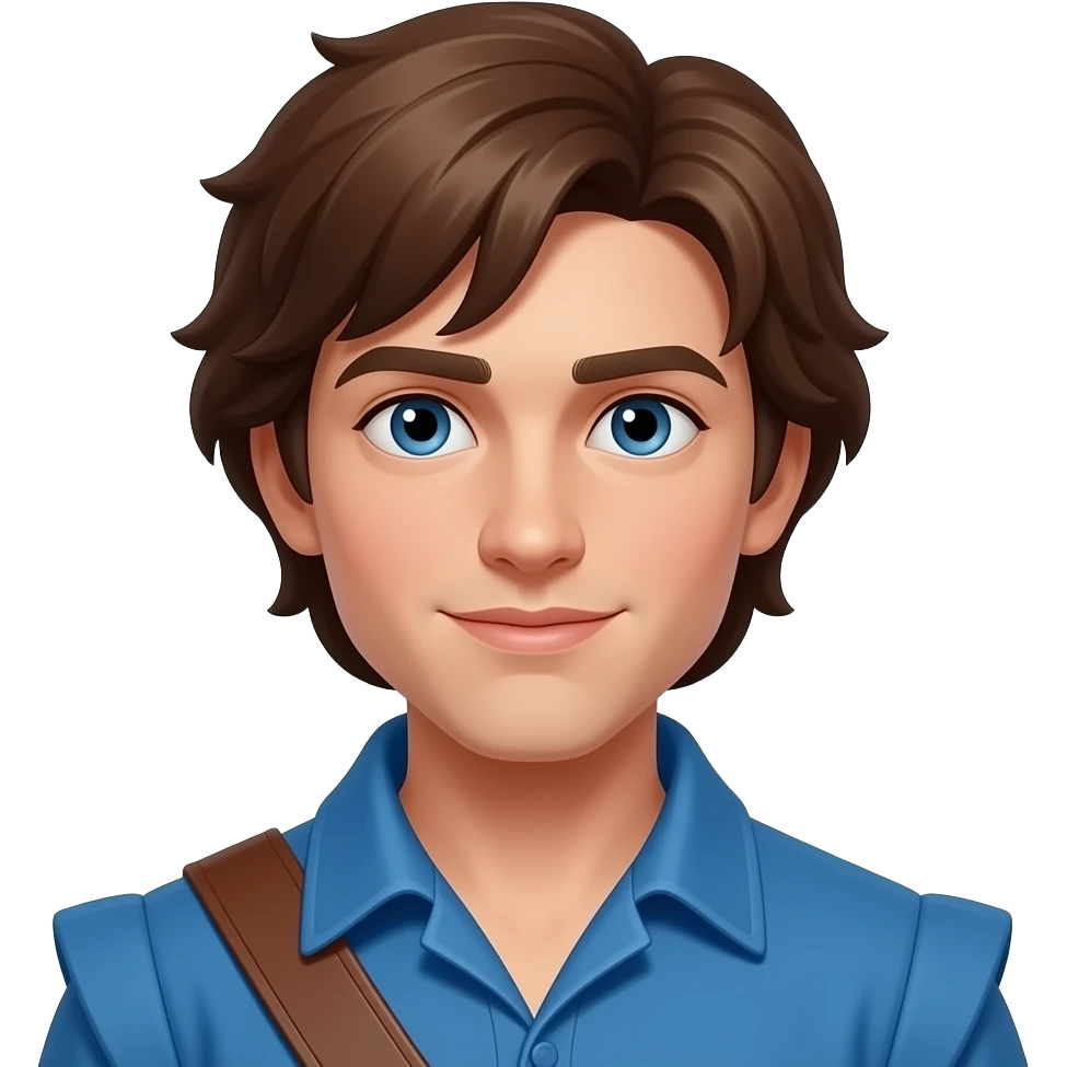 Jonathan Bailey as Fiyero from Wicked with dark blue eyes, brown hair, blue outfit emoji