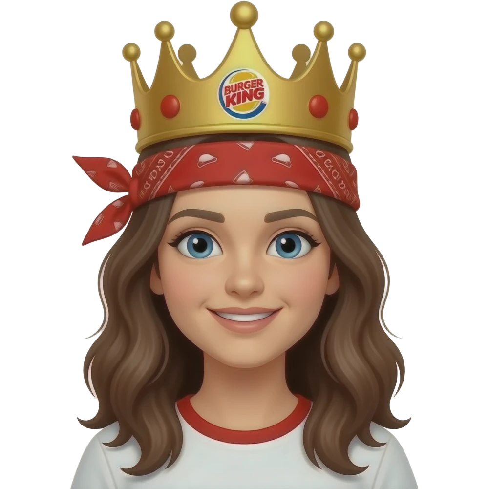 Long hair, red bandana, Burger King crown emoji