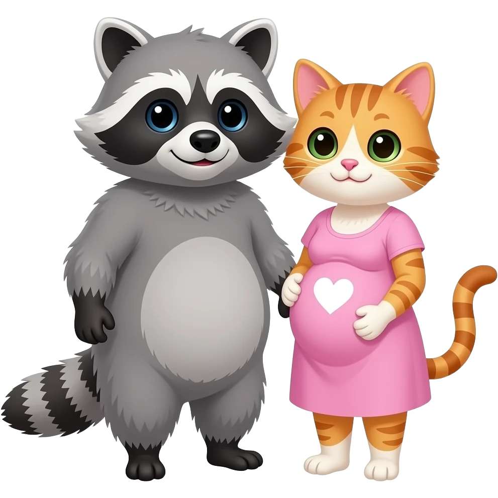 raccoon daddy and his pregnant cat wife emoji
