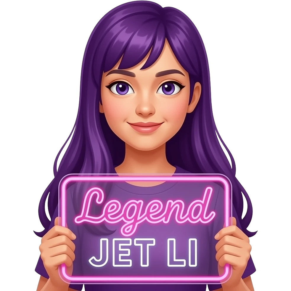 girl with long purple hair holding a Legend JET LI sign emoji