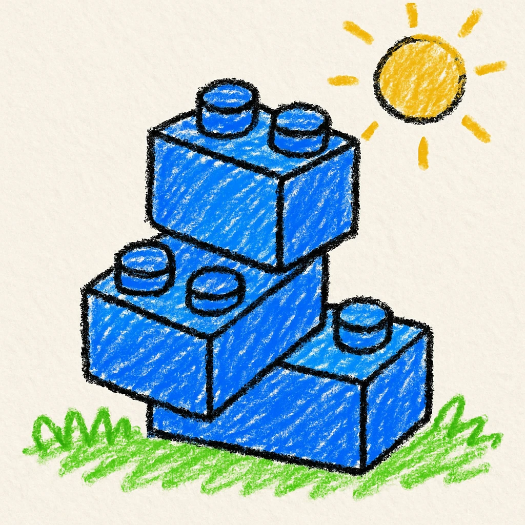 stacked blue toy blocks for children, no text, soft edges, cheerful look emoji