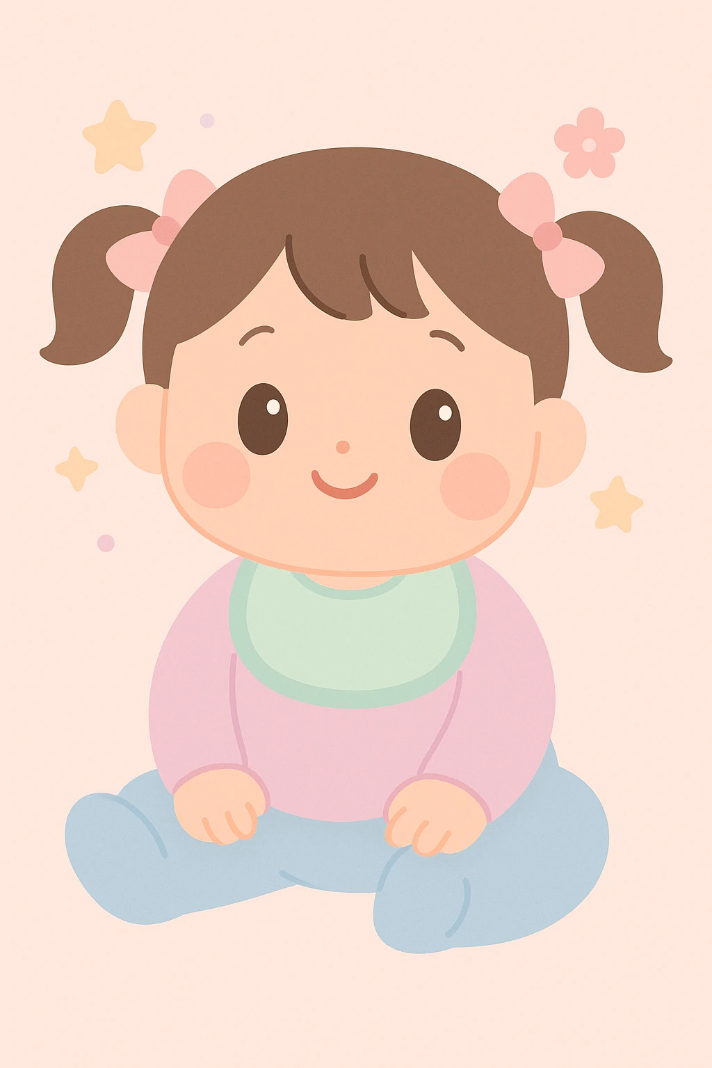 a bay girl with two ponytails and pink ribbons emoji