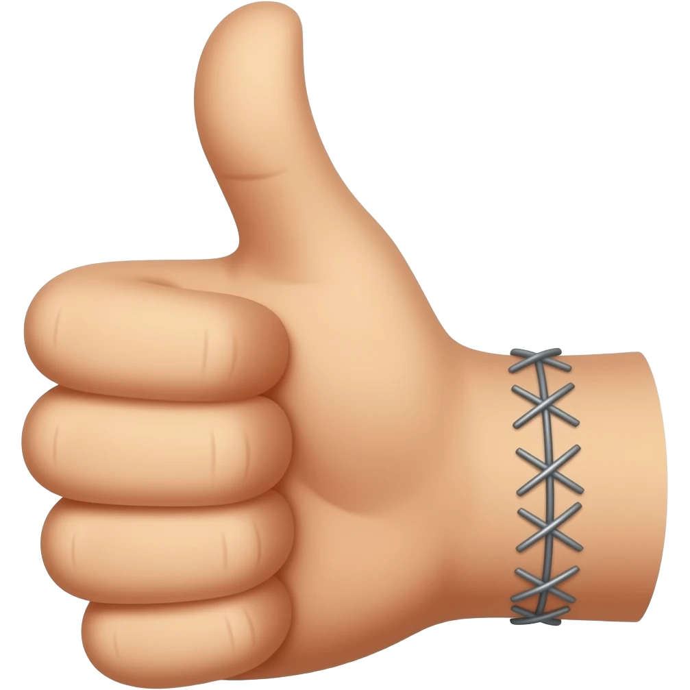 Thumbs up with thumb sewed on emoji