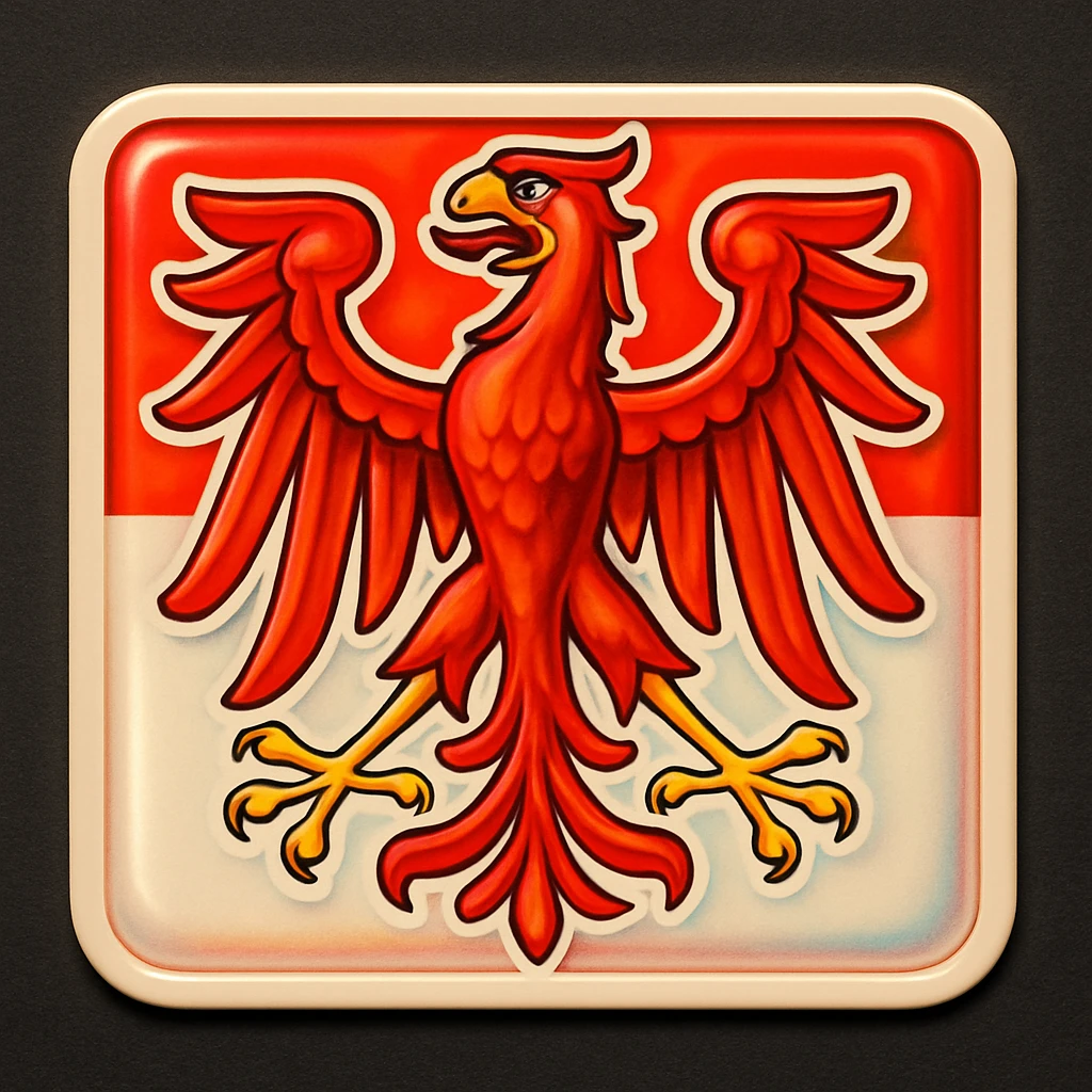 Brandenburg red eagle, less cartoonish, with the Brandenburg flag as background, retro stickers style, no text emoji