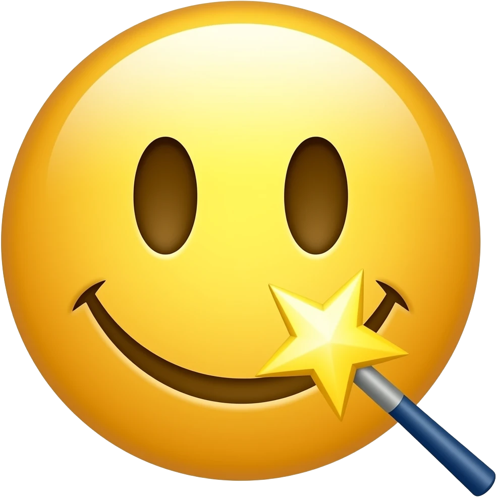 smiley face icon with a magic wand. Transparent background. emoji