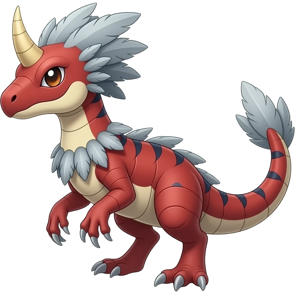 Raptorik scaley feathery horned Amaura-Aurorus-ExVeemon-WereGarurumon-Pokémon-Fakémon-hybrid-fusion-creature, full body emoji
