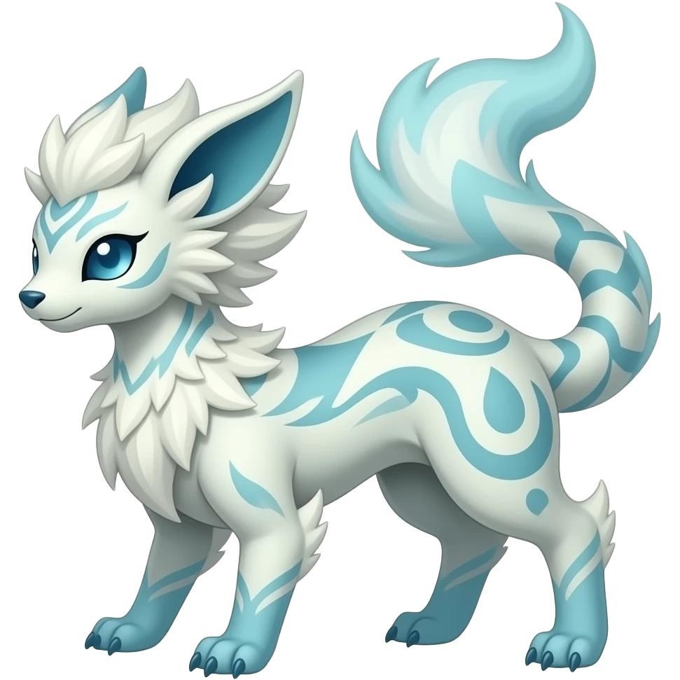 Slim tall elegant oriental tribal painted Asian Absol-Glaceon-Sylveon-fusion-hybrid-creature emoji