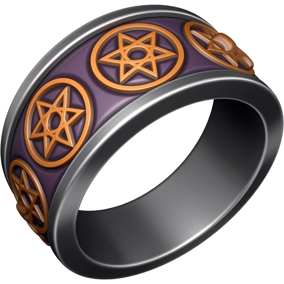 Umbra pontifex, a role that represents leadership and power. I need a ring that represents dark magic, using orange and purple as a color scheme. I wan embossed details to represent mysterious occultism emoji