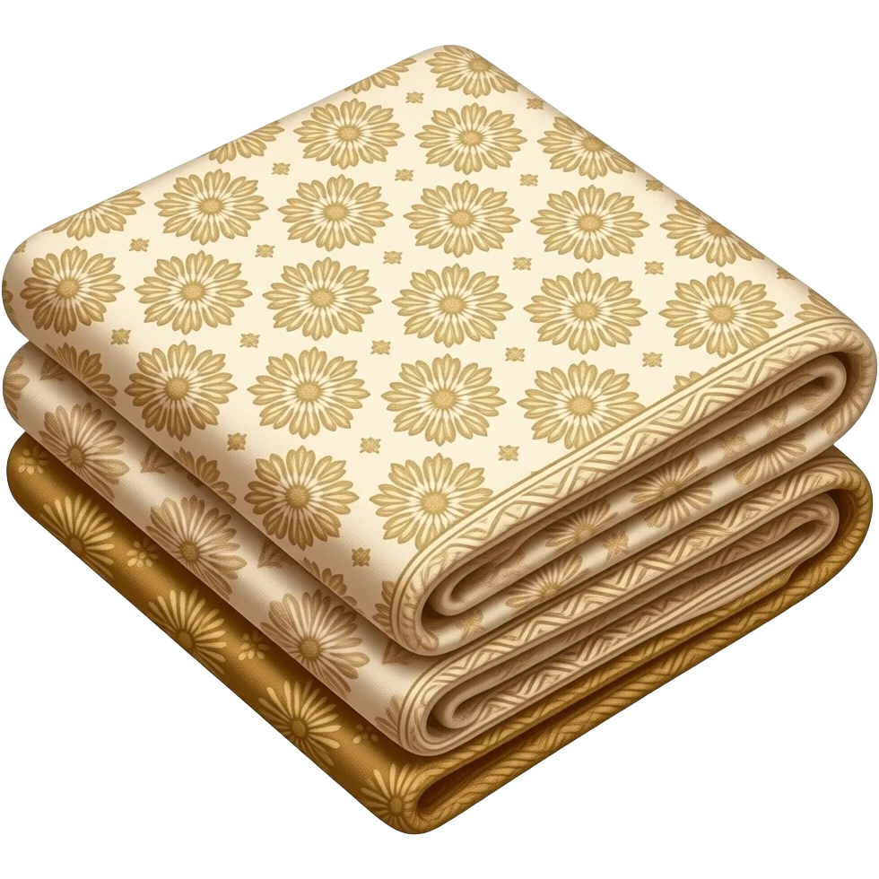 A breathtakingly beautiful highly detailed vintage folded towels with dainty floral aesthetic pattern in shades of elevated neutral such as beige, tan, camel, gold. Pattern to be very feminine looking, 8k, 600 dpi. No emoji icons no emoji faces no human figures emoji