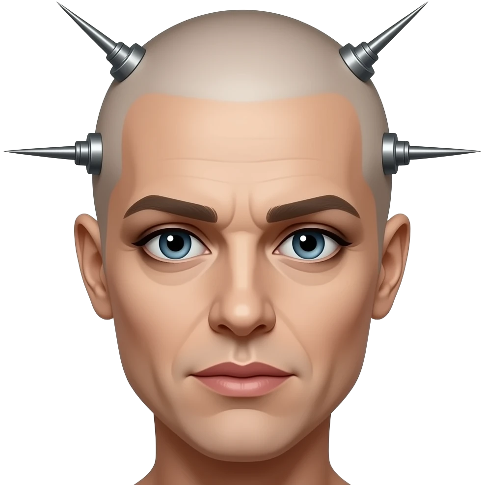 portrait of singer Debbie Harry shown balding in the style of HR Giger paintings, as on the cover of the album "Koo Koo", her head pierced with four large futuristic needles emoji