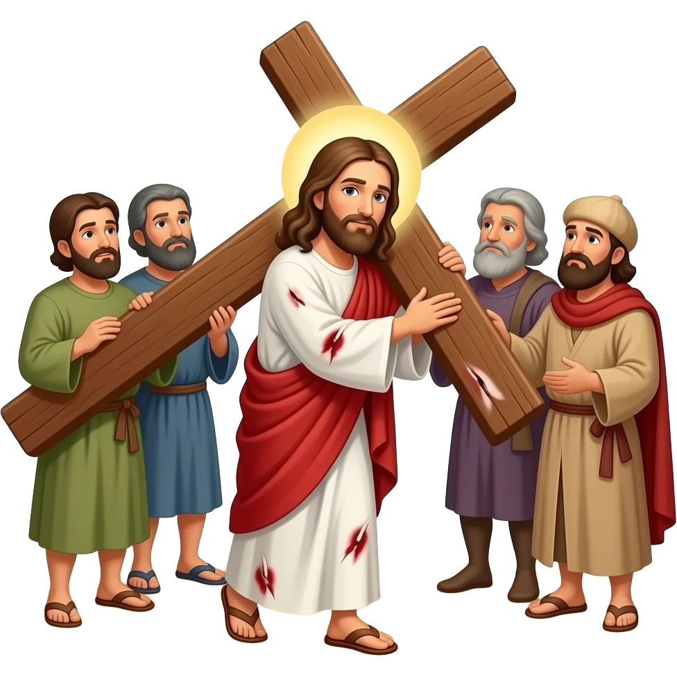 Jesus injured and being mocked while carrying a cross to Calvary emoji