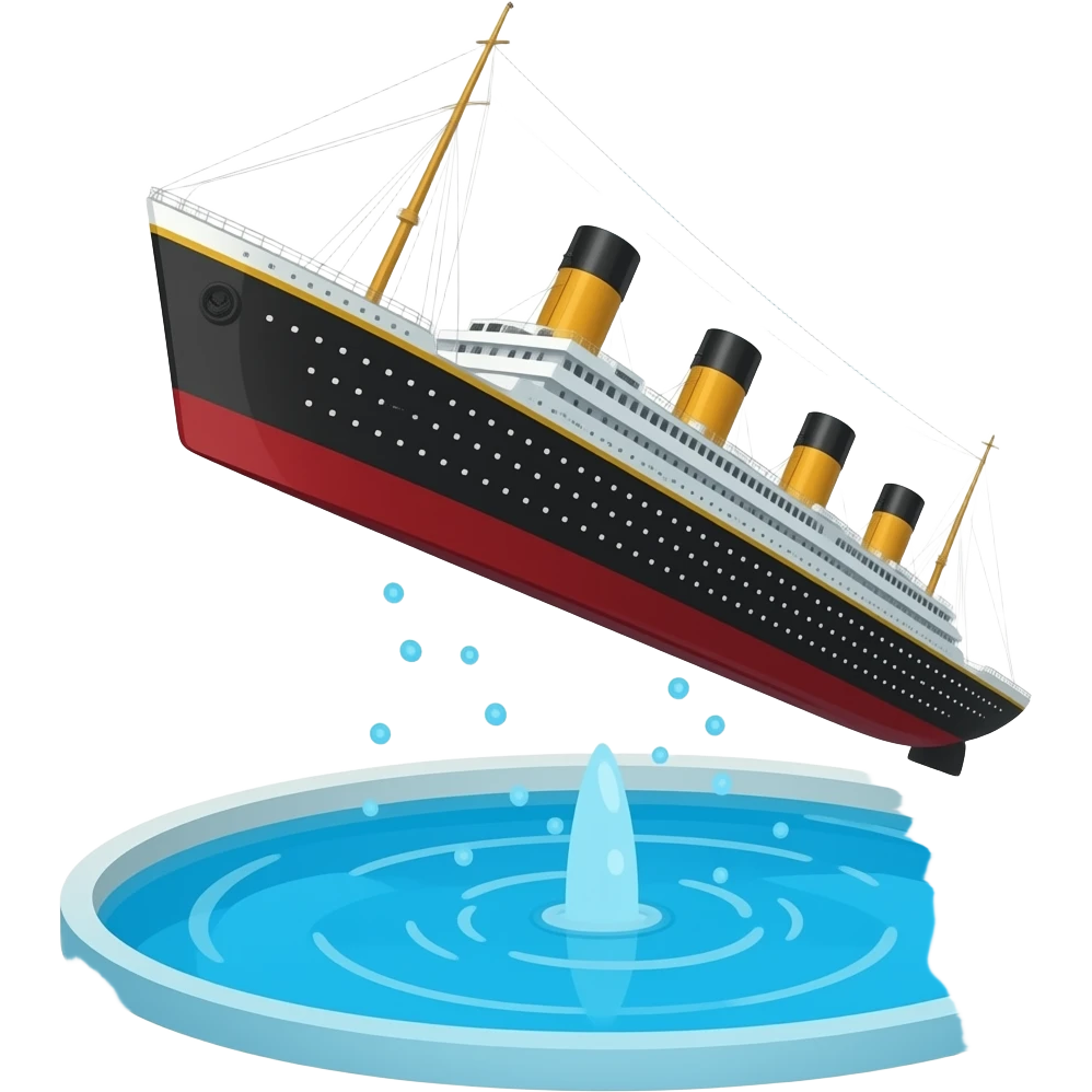 Titanic flies over a shallow pool of water emoji