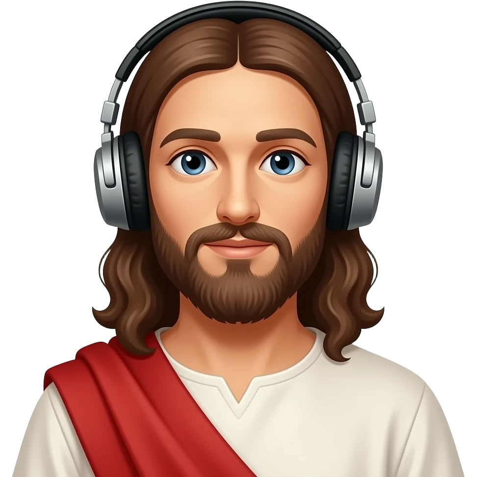Jesus Christ wearing tunic and headphones emoji