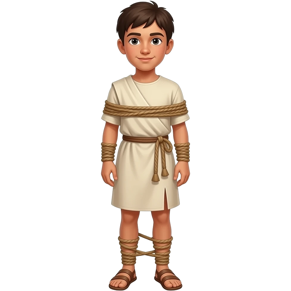 an ancient hebrew teenage boy fastened with ropes emoji