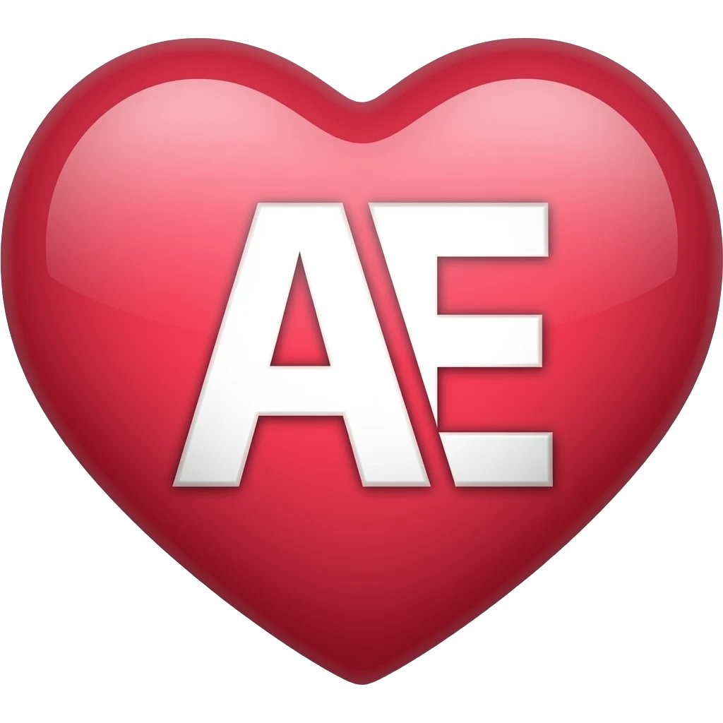 A heart symbol with the letters A and E merged togheter  in it emoji