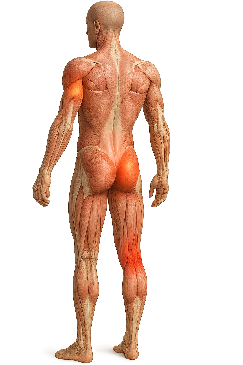 CORPO UMANO ANATOMICO A FIGURA INTERA REALISTICO DI SPALLE CON DOLORE ALLA LOMBARE INFIAMMATA, DOLORE ALL'ANCA, IPERREALISTICO 4K emoji