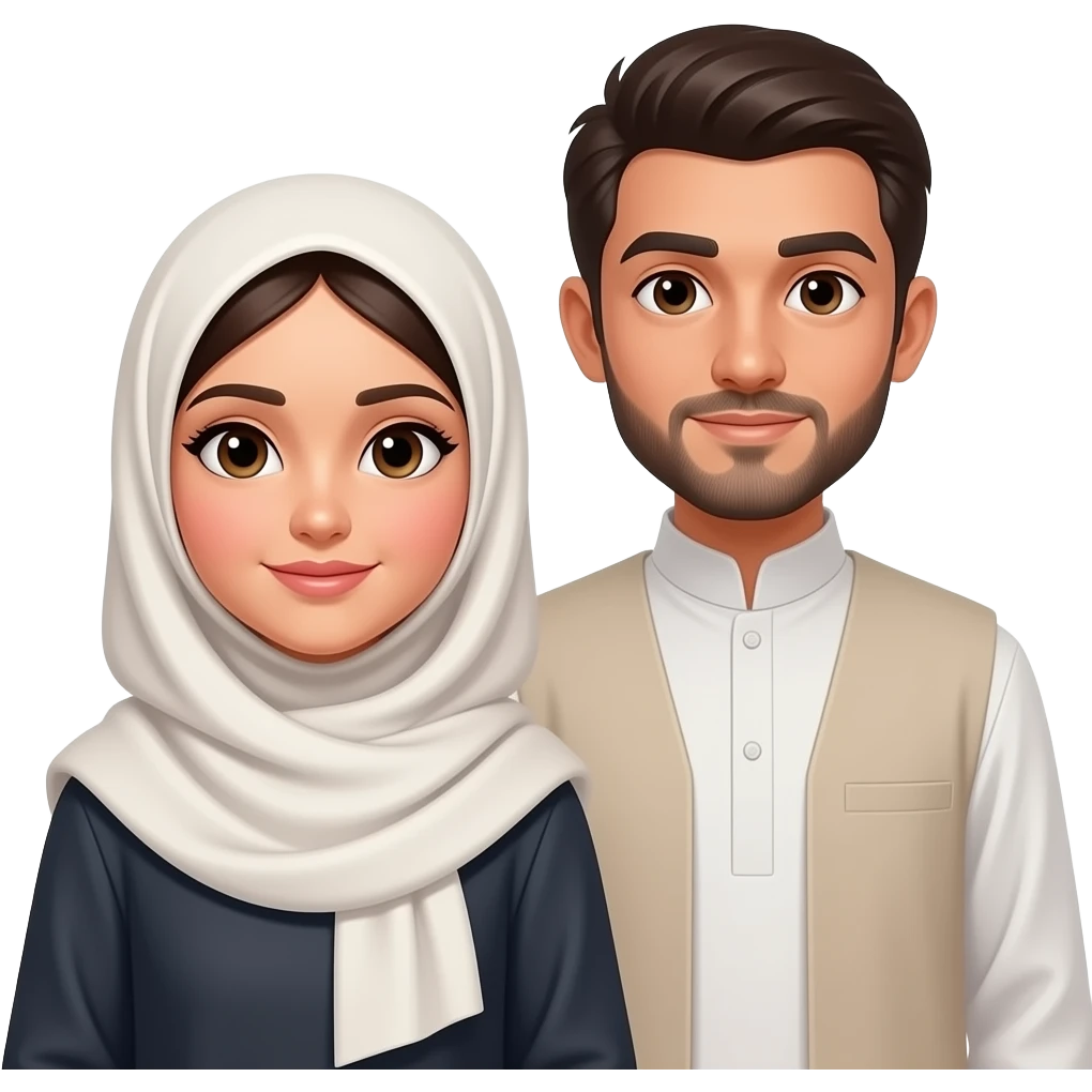 crée moi des parents musulumans avec la femme voiulée sans qu'on voit ses cheveux emoji