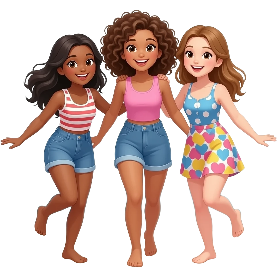 tre ragazze che si divertono al mare realistico una più scura una con i ricci chiara emoji