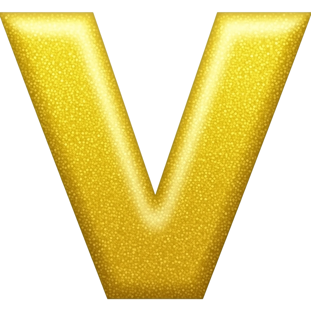 V letter yellow colour shining emoji