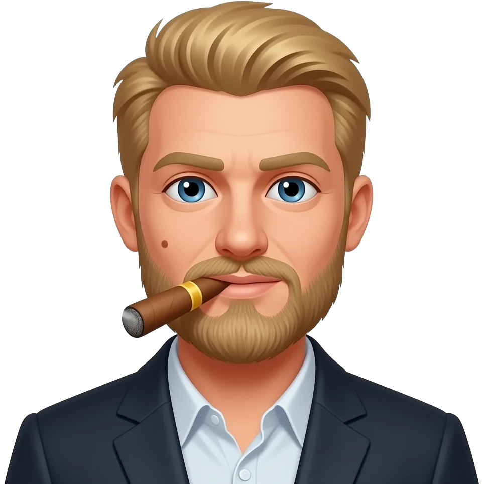 Blonde hair Guy with a beard and Mole on his face smoking a cigar emoji