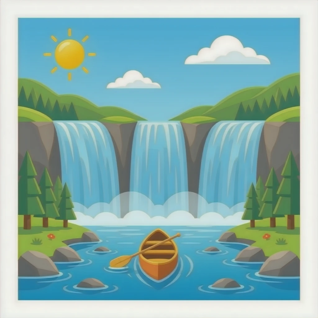 canoe entering under a high waterfall divided in two emoji