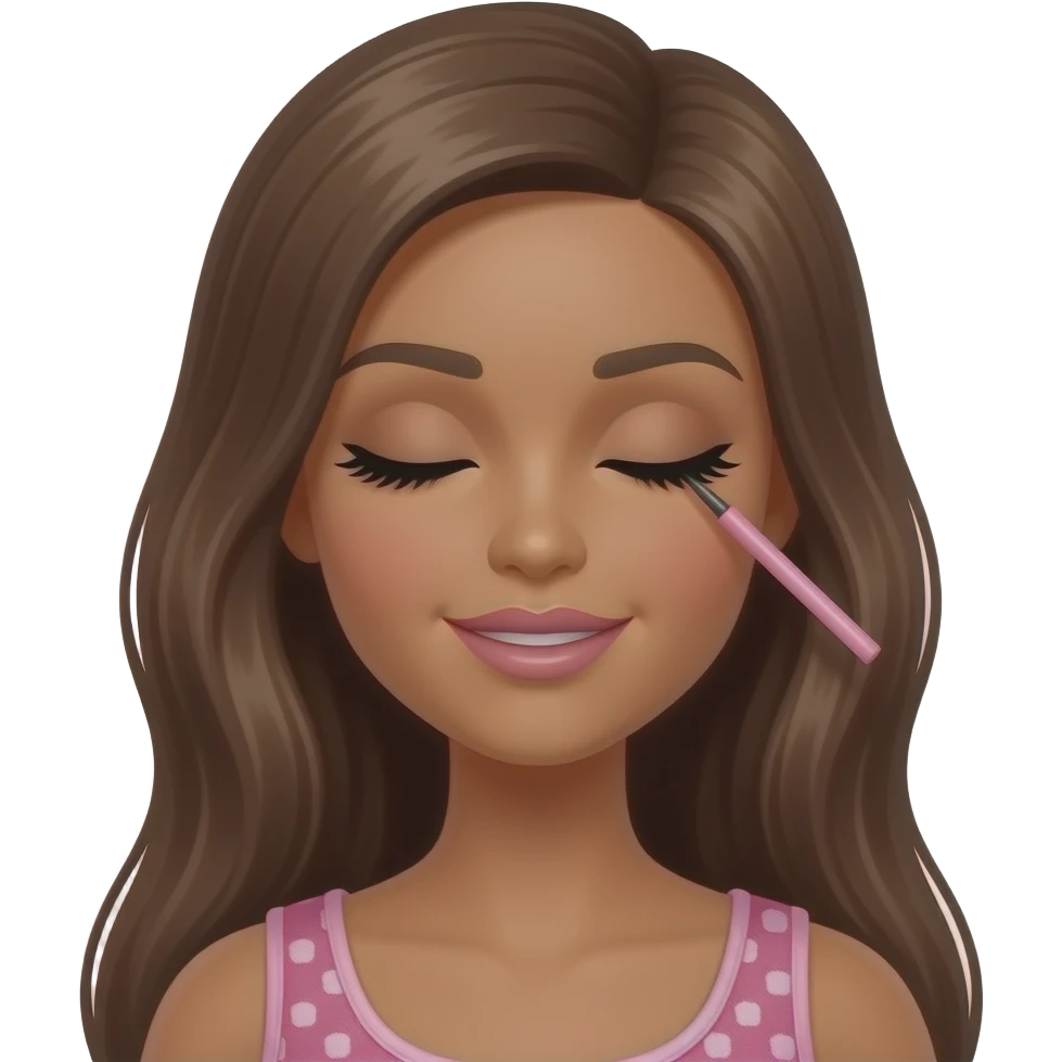 Brown skin brown hair eyes closed Barbie having eyelash extensions applied emoji