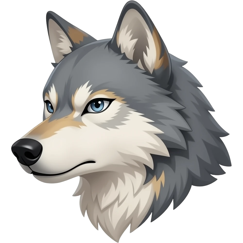 angry face alpha light gray blonde wolf head little bit anime eyes realistic Turn sideways light gray eyes dead stare emoji