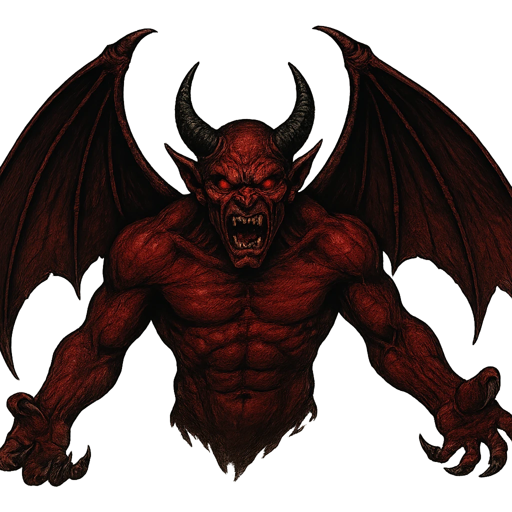 evil demon with bat wings, snarling face, dark red skin emoji