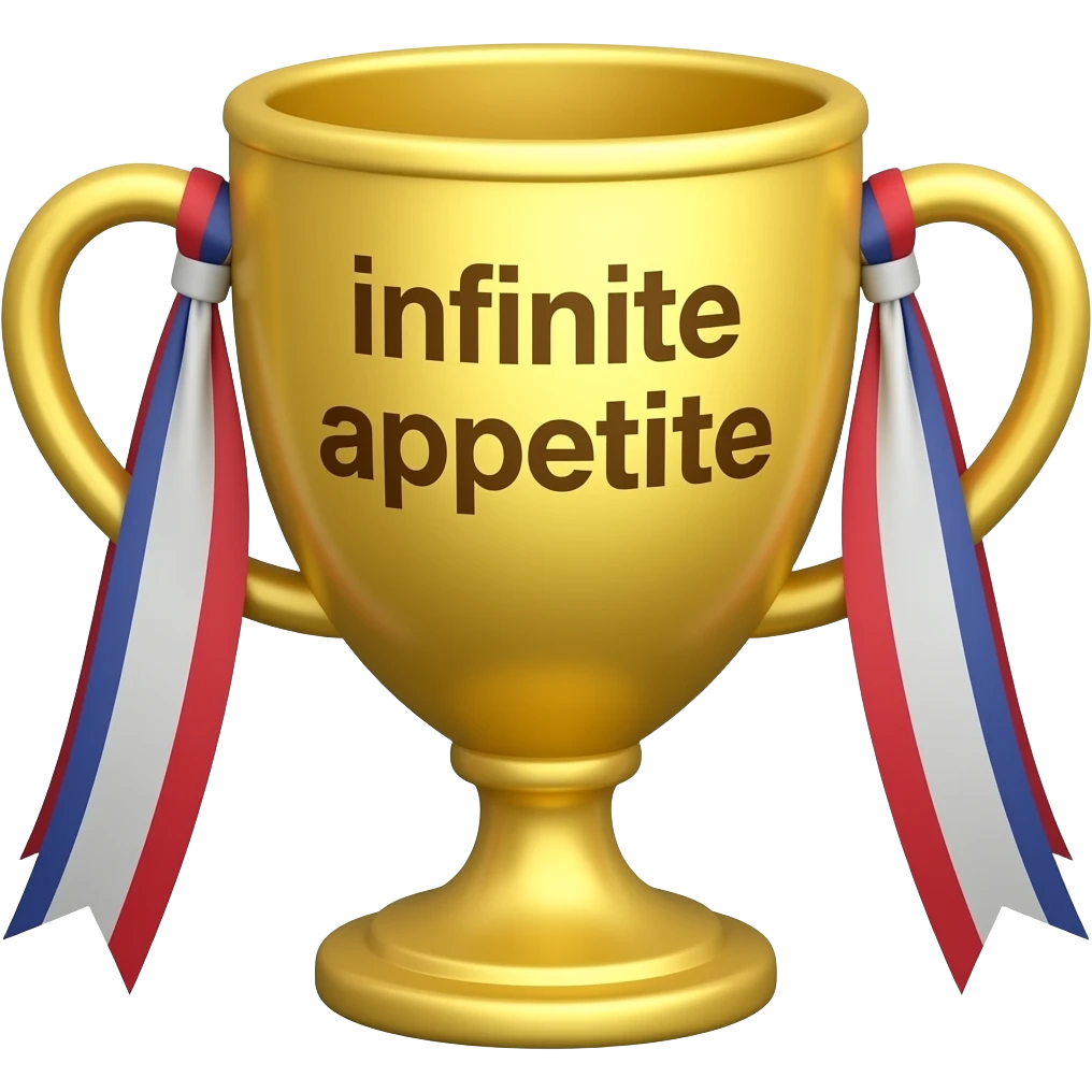 award with written "infinite appetite" emoji