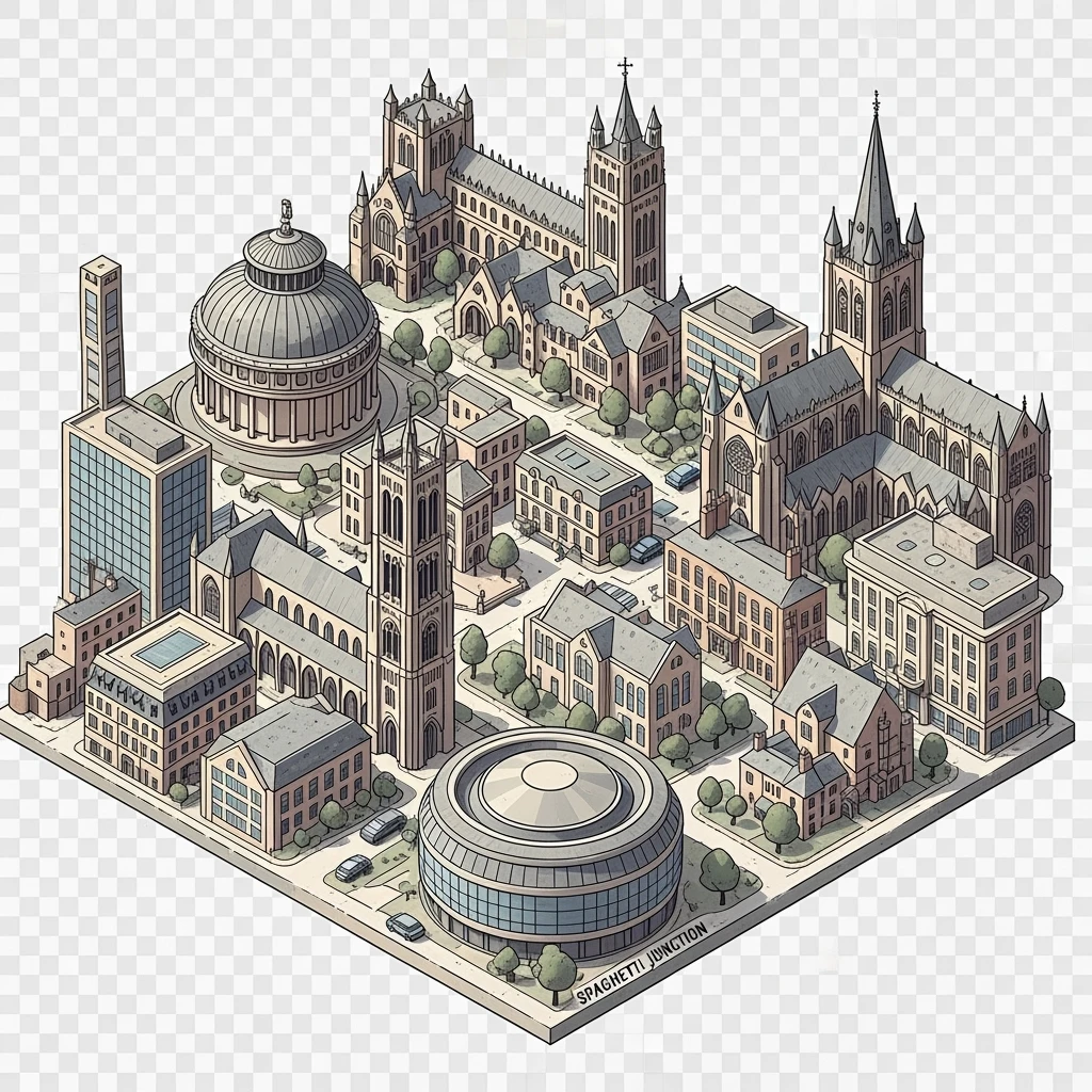 Isometric illustration of the Birmingham with iconic cities landmark, miniature slightly hand-drawn style, transparent background. emoji