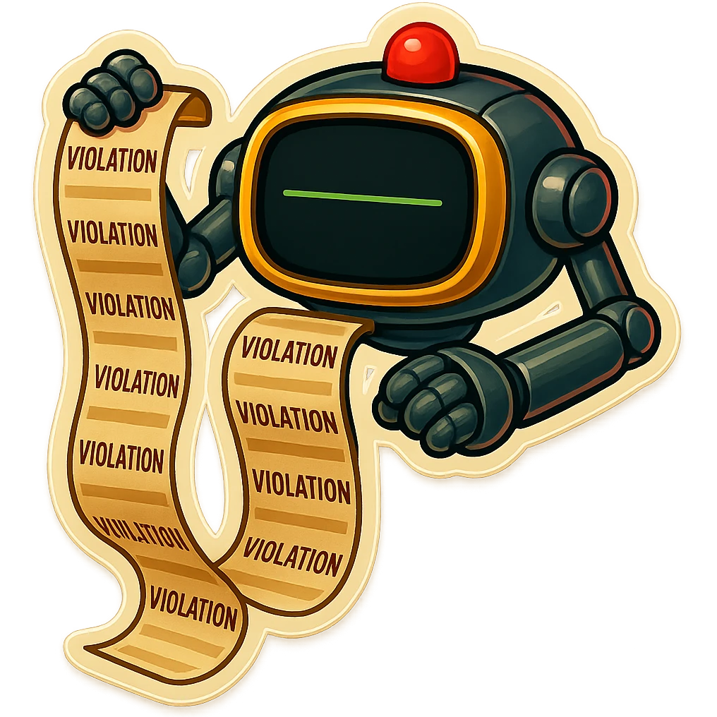 auditor robot prints out violations from a visible slot.  no legs. the robot hovers emoji