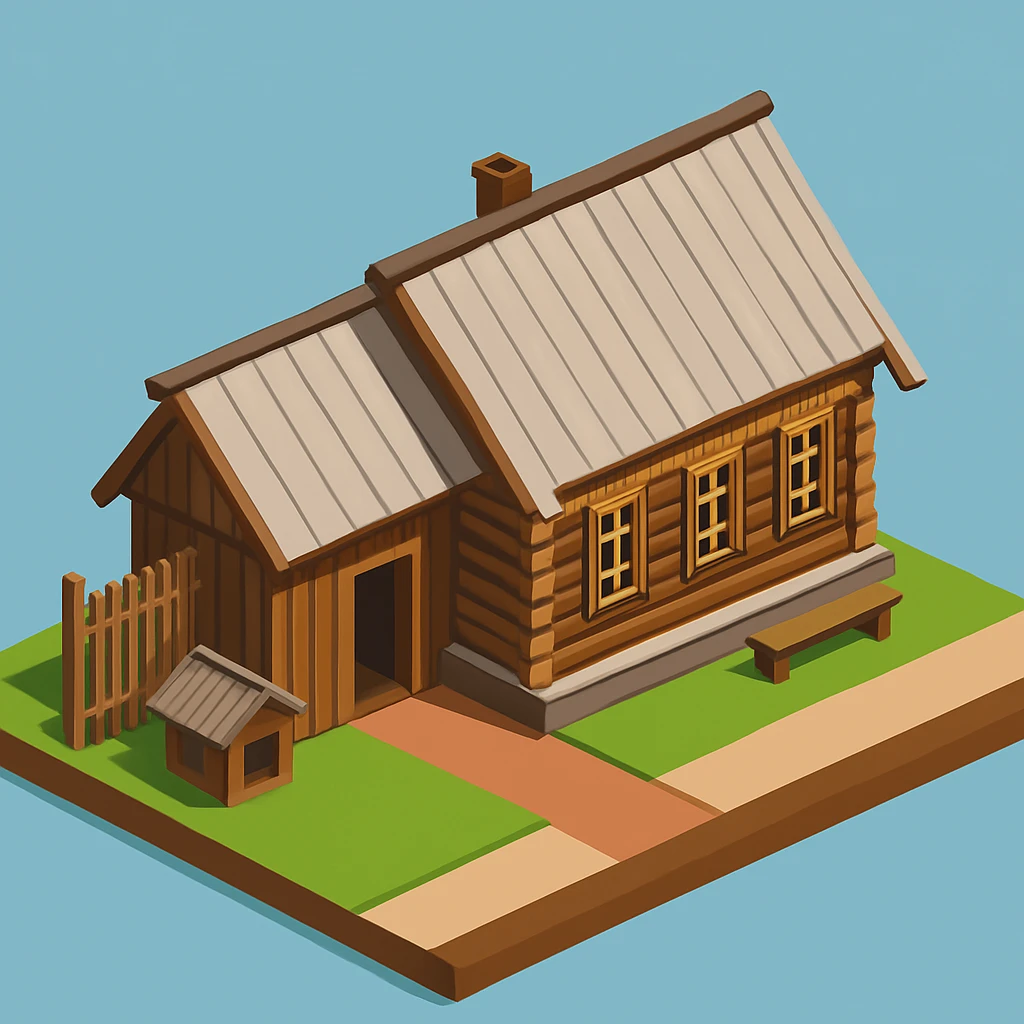 isometric illustration of the building. 3D isometric infographic design. Clean lines, bright and saturated colors, minimal unnecessary details. View from above at an angle (isometric), showing the roof, facade, and part of the surrounding area. Soft shadows, daylight lighting, no harsh contrasts. Background should be solid (blue, gray, or light tone). Add a small area around the building (roads, tiles, grass) so the building looks complete. Accurately represent the architectural features of the building (roof shape, facade, colors). Final style should be neat and polished, similar to posters or educational infographics. emoji