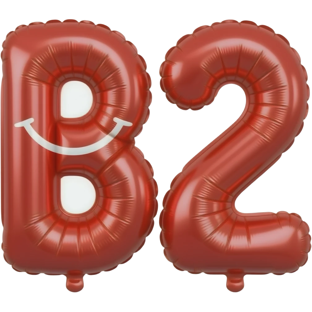 Red balloons that spell out Bhappy2 with smiley face emoji