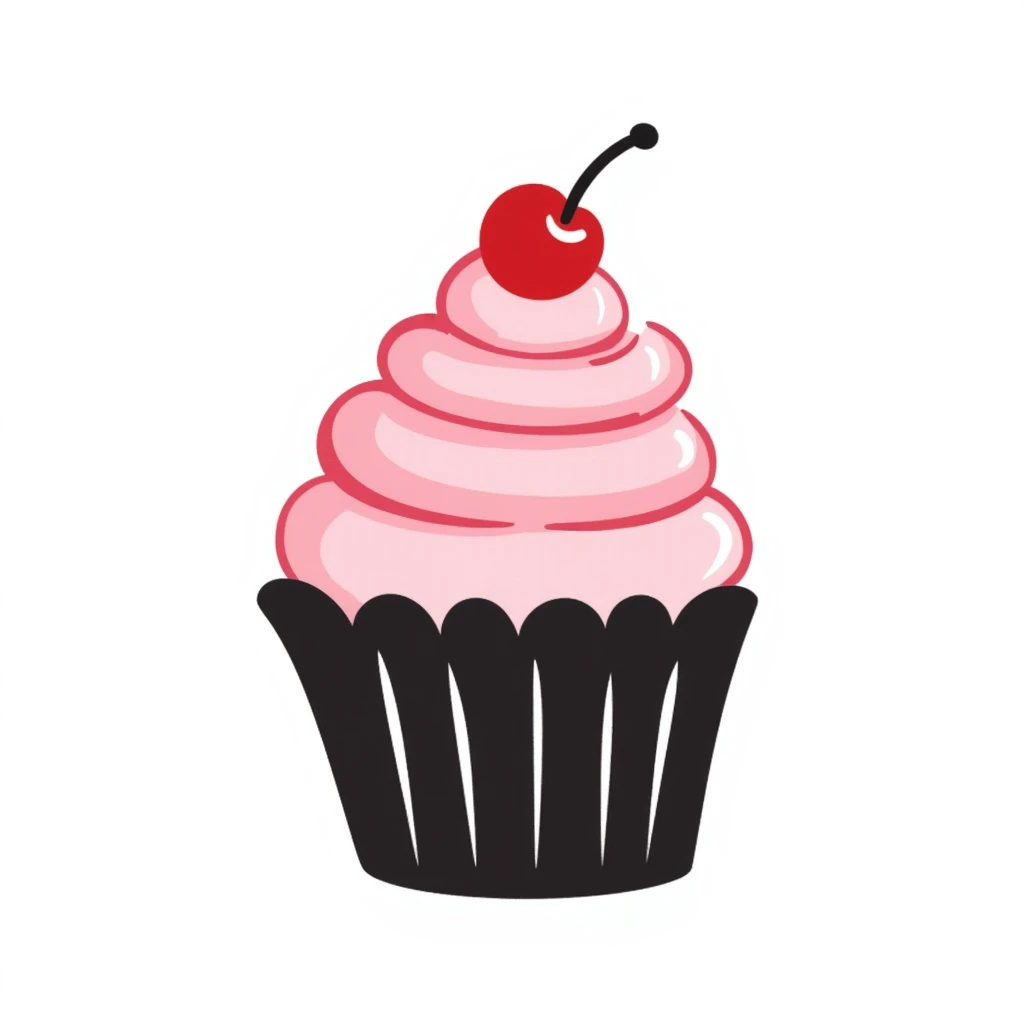 hand drawn doodle style cupcake with pink icing emoji