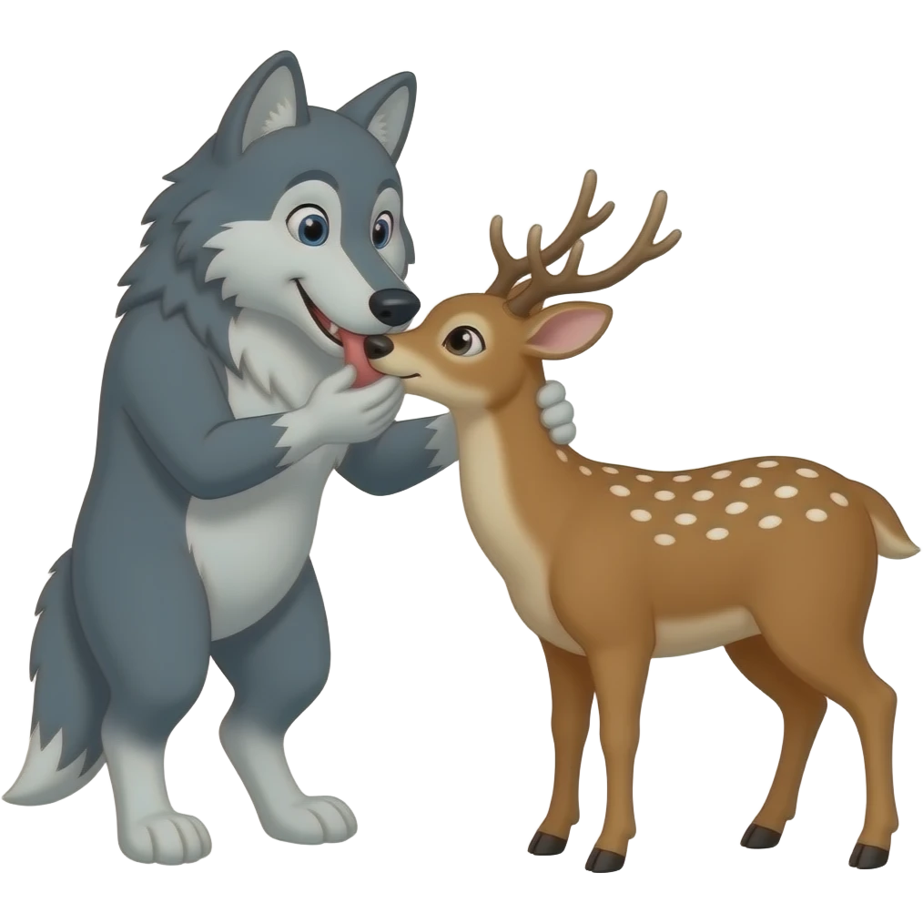 The cartoon wolf is eating the deer emoji