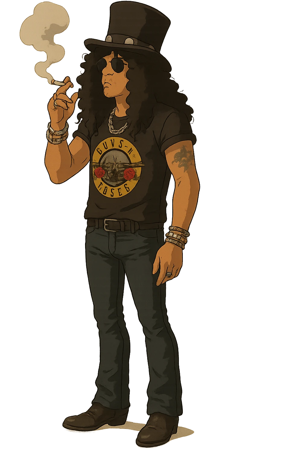 the full body of a rock star smoking a cigarette that looks like slash from guns and roses emoji