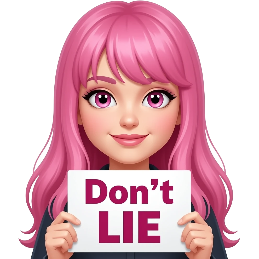 sexy girl with long pink hair and pink eyes holding Don't LIE sign emoji