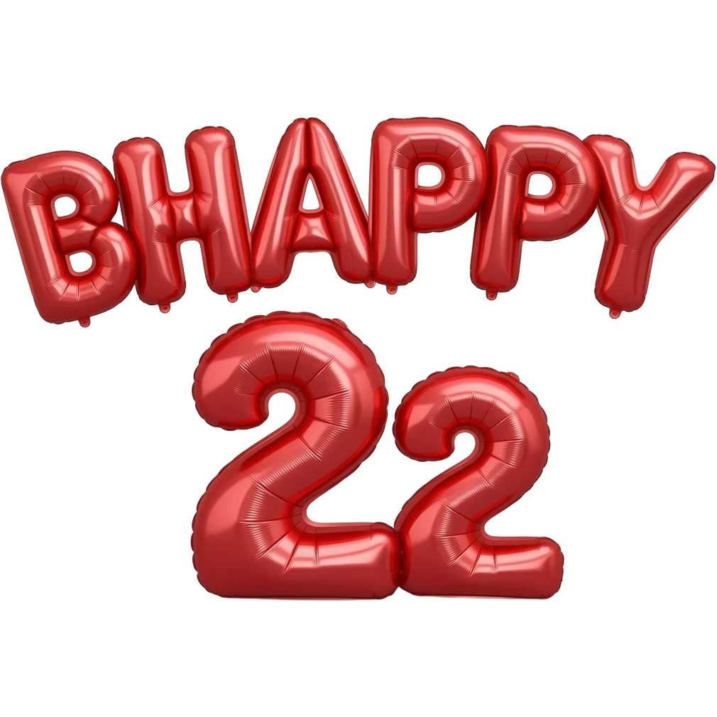 Red balloons that spell out Bhappy2 emoji