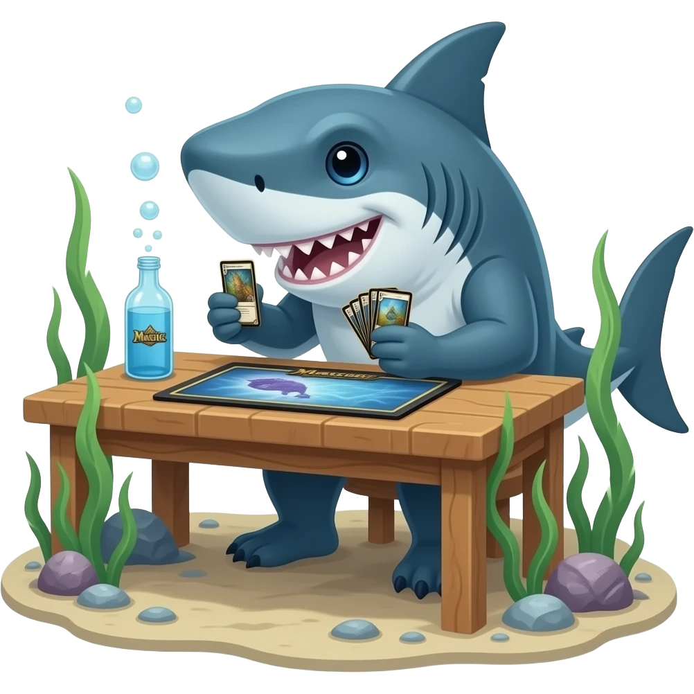A shark playing Magic: The Gathering emoji
