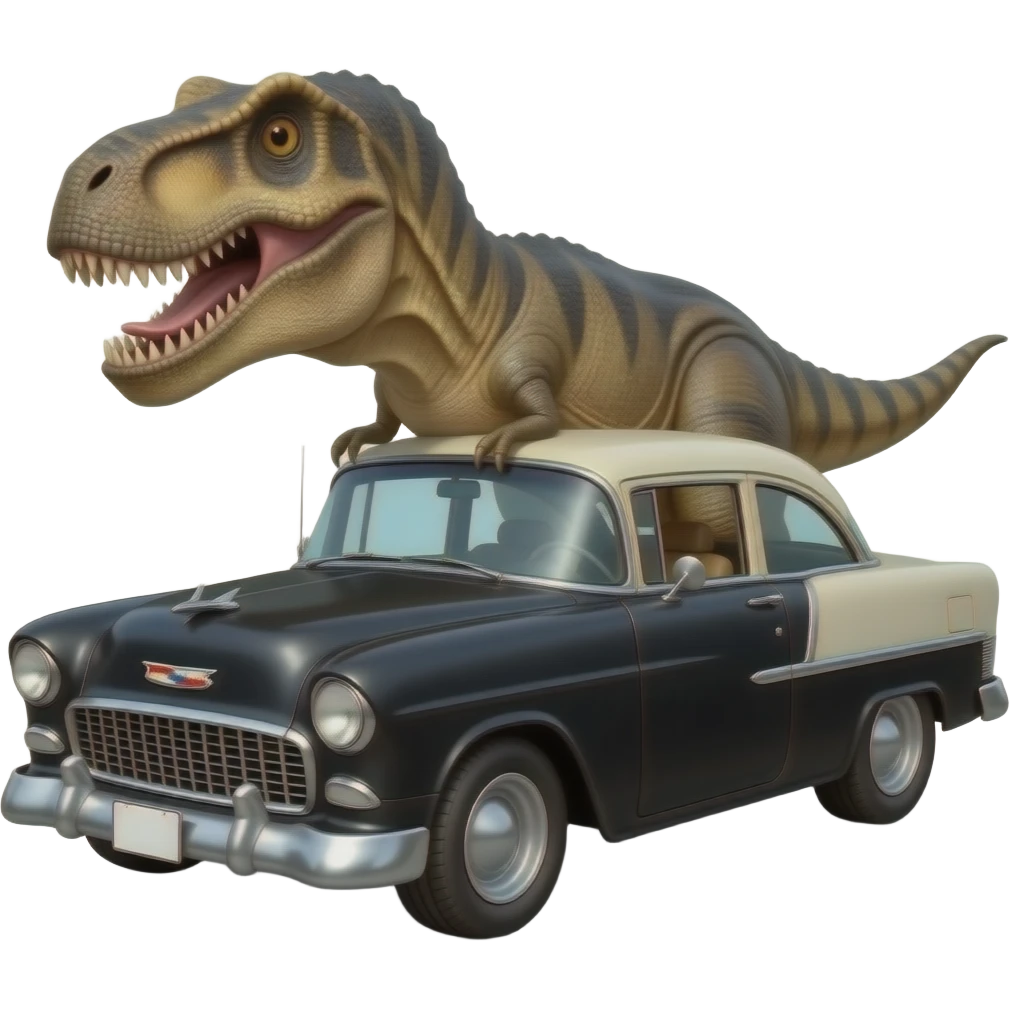 t rex driving black 1955 chevy 3/4 view emoji