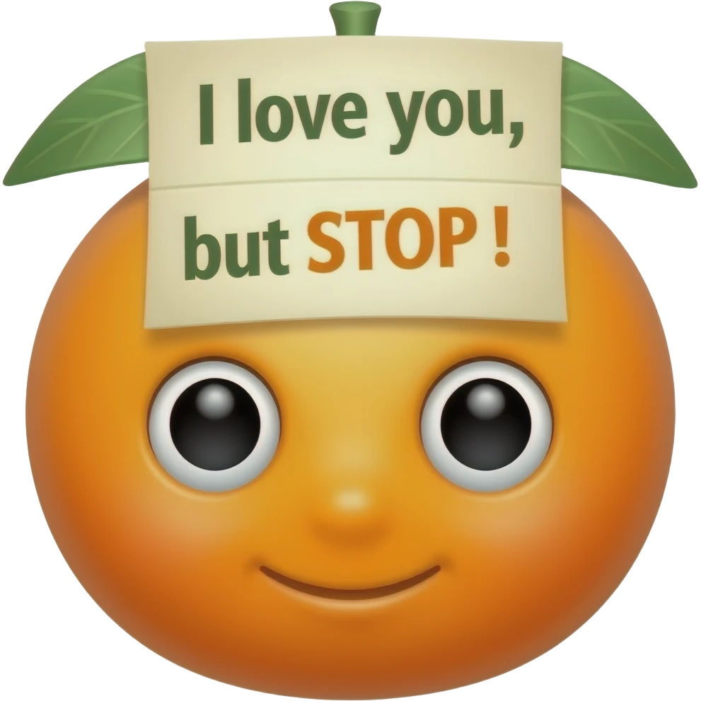 Baywatch kumquat holding sign saying “I love you, but STOP !” emoji
