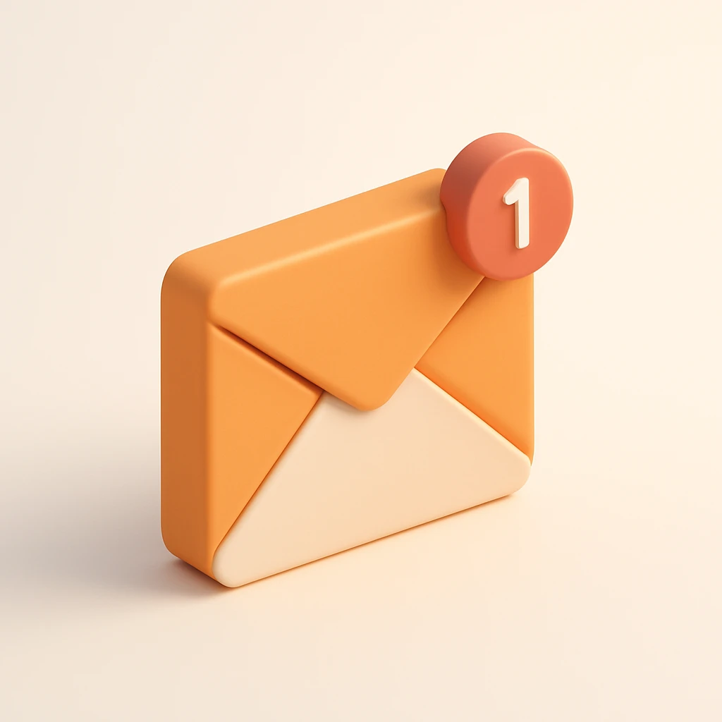 3D orange style email icon, envelope with a notification badge in the corner emoji