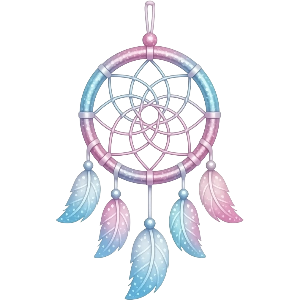 Glittery sparkly gradients-colored pastel bluish and pinkish and whitish hanging Rosy shiny glossy sparkly romantic pastel Pastel Sakura dreamcatcher-suncatcher emoji